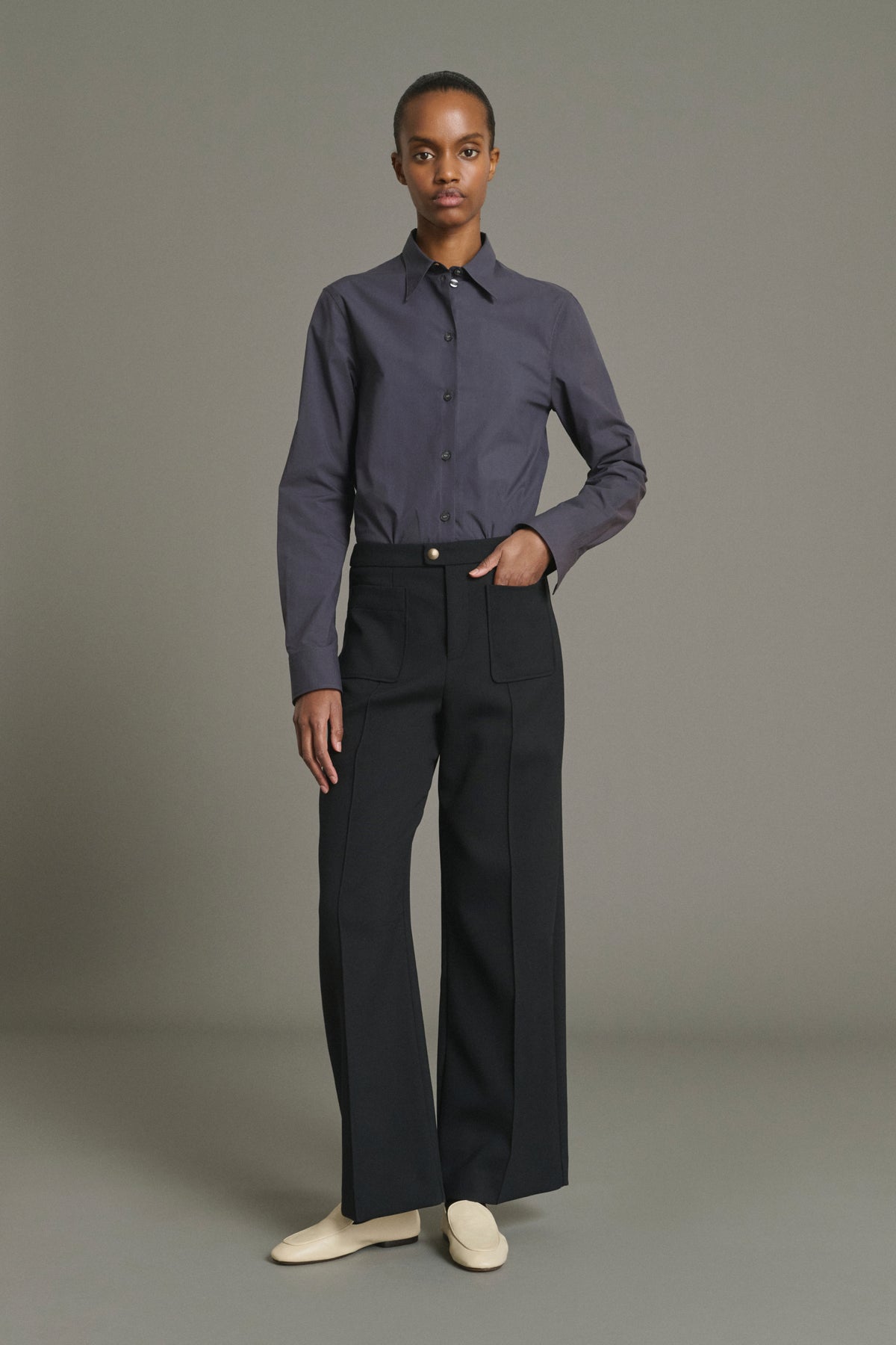Trousers Harry - Black Wool Flared 7/8 Women - Soeur