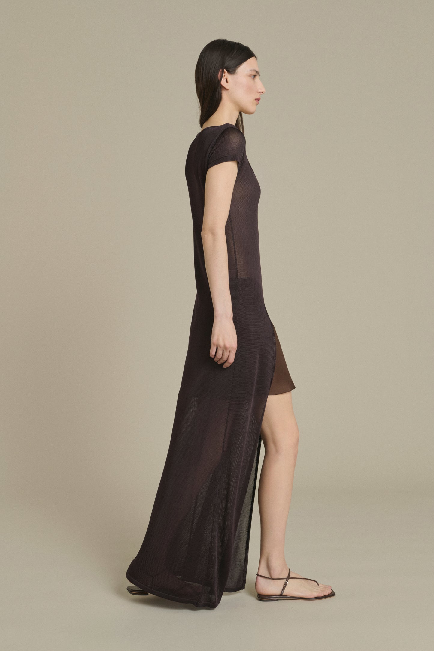 Ornella long mocha slit dress Soeur & TL180 - Soeur