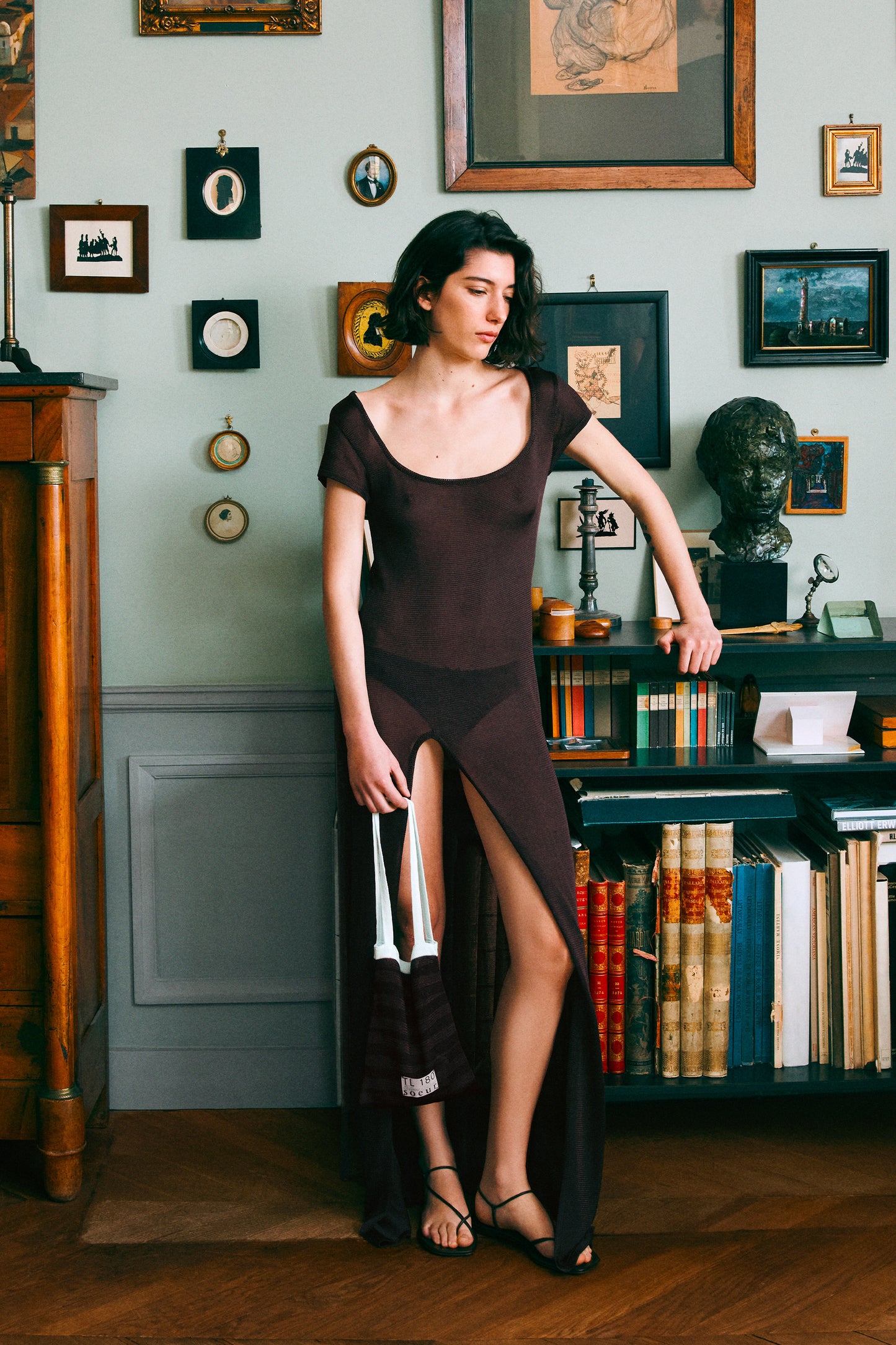 Ornella long split mocha dress Soeur & TL180 - Soeur